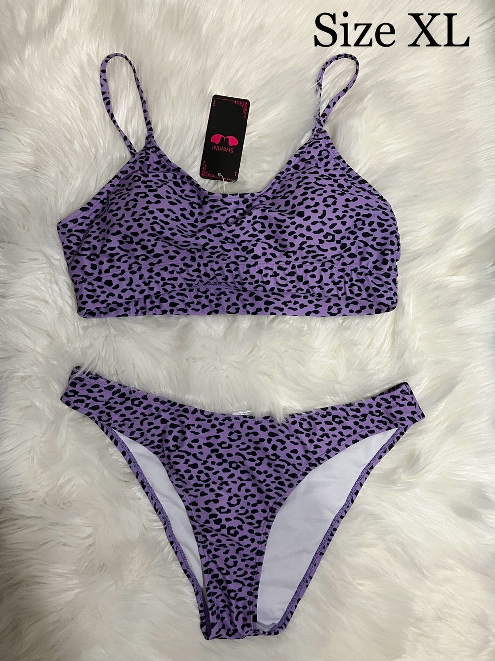 Women’s Purple Leopard Print Bikini Set Swimsuit Size XLarge